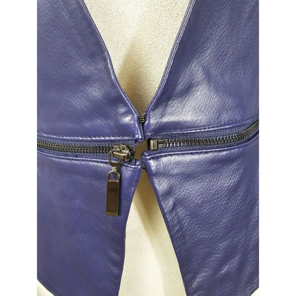 Hal Rubenstein Small Dark Purple Leather Blazer Jacket Retro Cropped - Picture 6 of 11